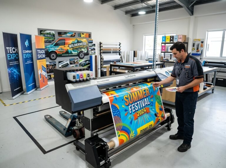 Large format printer producing a colourful banner